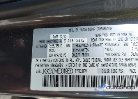 2014 Mazda Cx-5 Grand Touring z USA, uszkodzony, nr VIN JM3KE4DY4E0319630